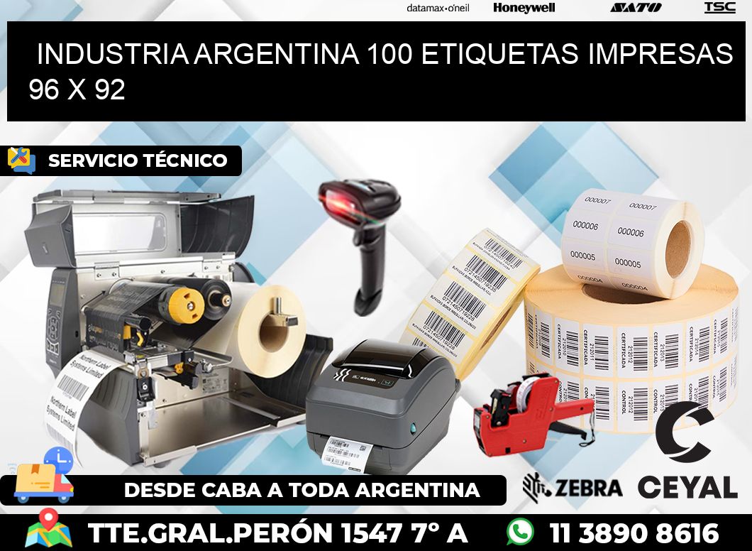 INDUSTRIA ARGENTINA 100 ETIQUETAS IMPRESAS  96 x 92
