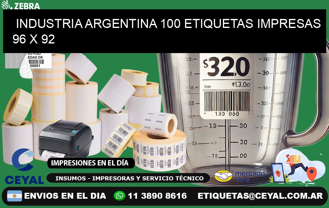 INDUSTRIA ARGENTINA 100 ETIQUETAS IMPRESAS  96 x 92