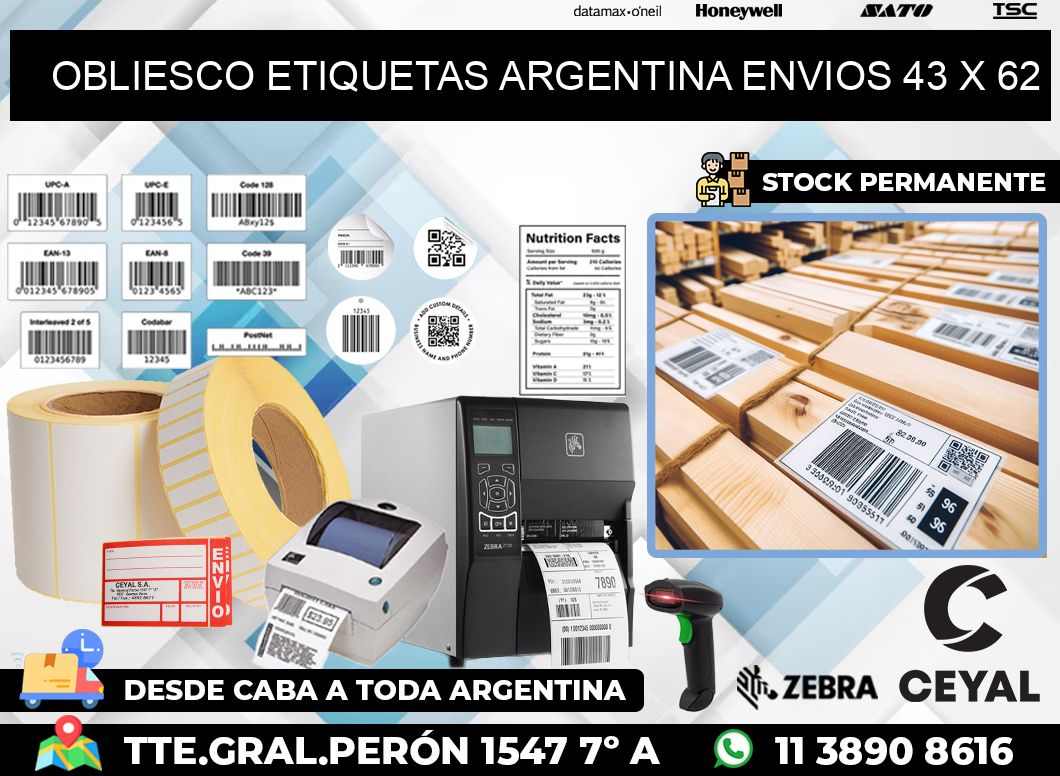 OBLIESCO ETIQUETAS ARGENTINA ENVIOS 43 x 62