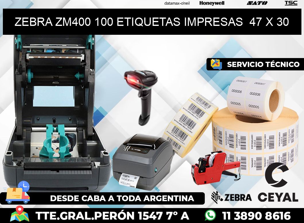 ZEBRA ZM400 100 ETIQUETAS IMPRESAS  47 x 30