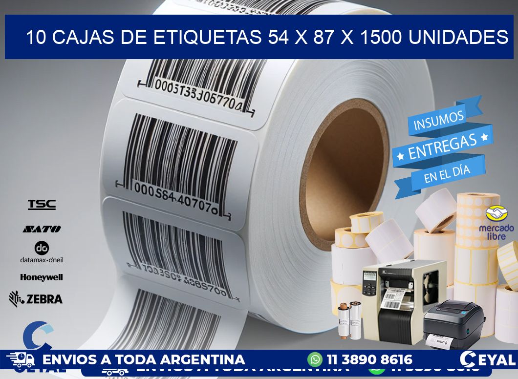 10 CAJAS DE ETIQUETAS 54 x 87 X 1500 UNIDADES