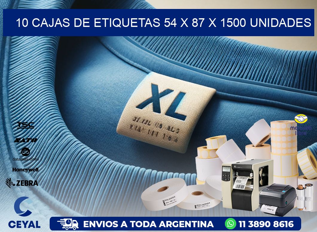 10 CAJAS DE ETIQUETAS 54 x 87 X 1500 UNIDADES