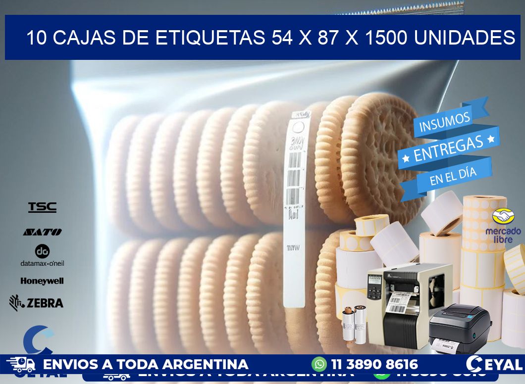 10 CAJAS DE ETIQUETAS 54 x 87 X 1500 UNIDADES