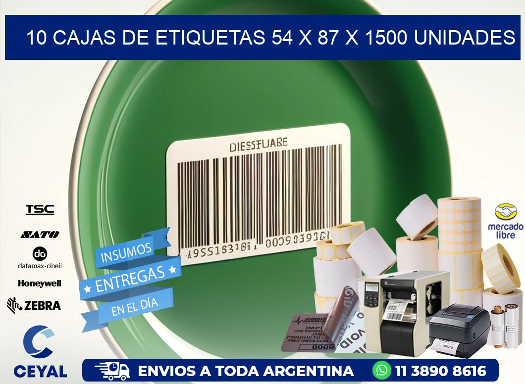 10 CAJAS DE ETIQUETAS 54 x 87 X 1500 UNIDADES