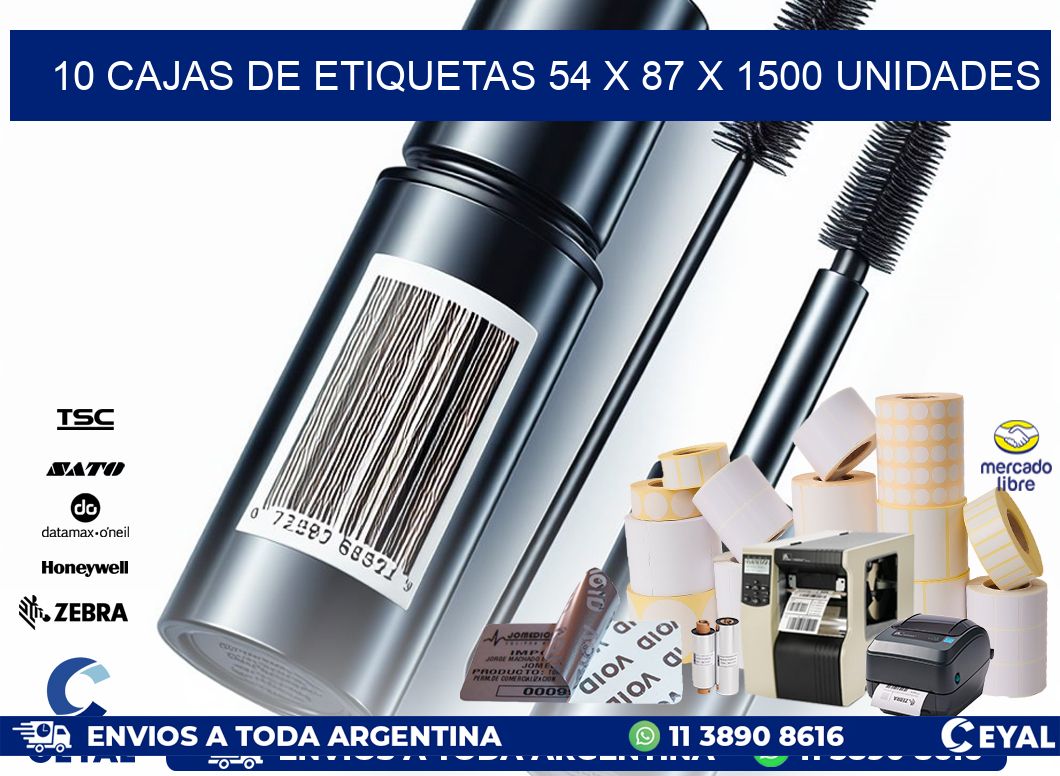 10 CAJAS DE ETIQUETAS 54 x 87 X 1500 UNIDADES