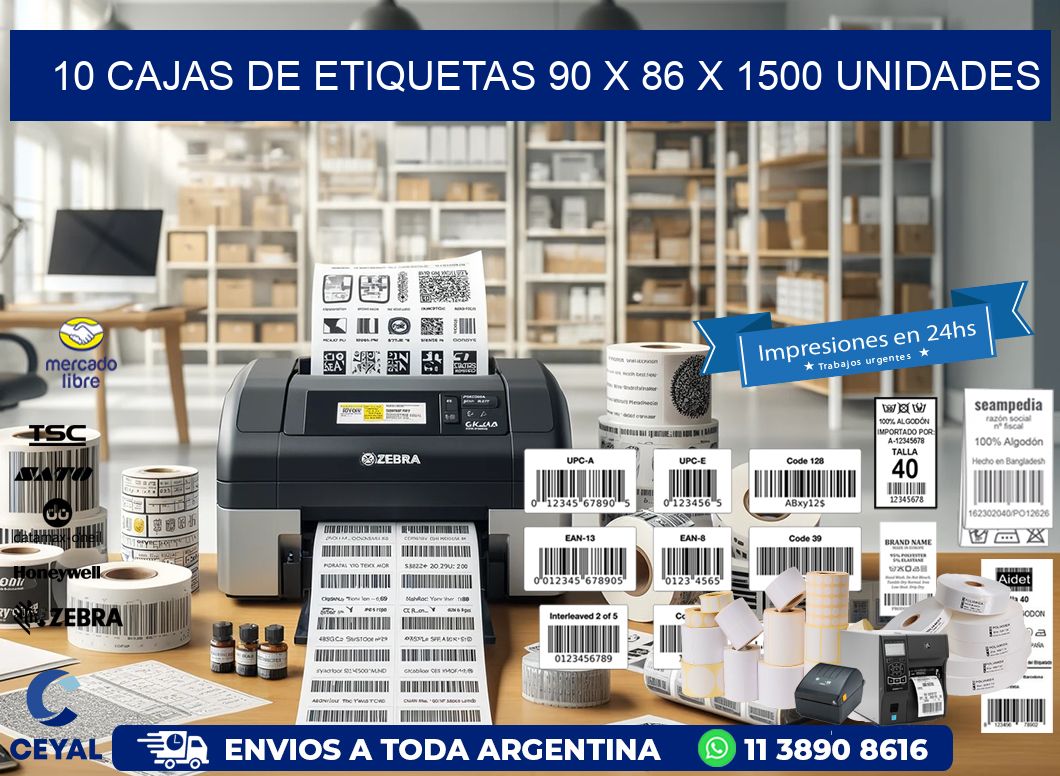 10 CAJAS DE ETIQUETAS 90 x 86 X 1500 UNIDADES