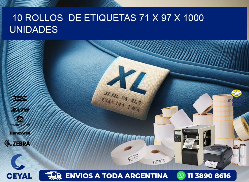 10 ROLLOS  DE ETIQUETAS 71 x 97 X 1000 UNIDADES