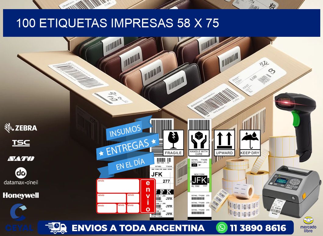 100 ETIQUETAS IMPRESAS 58 x 75