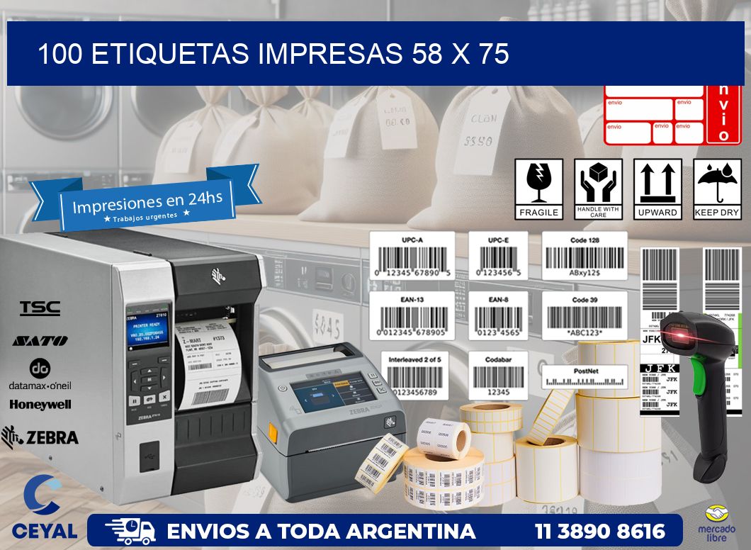 100 ETIQUETAS IMPRESAS 58 x 75