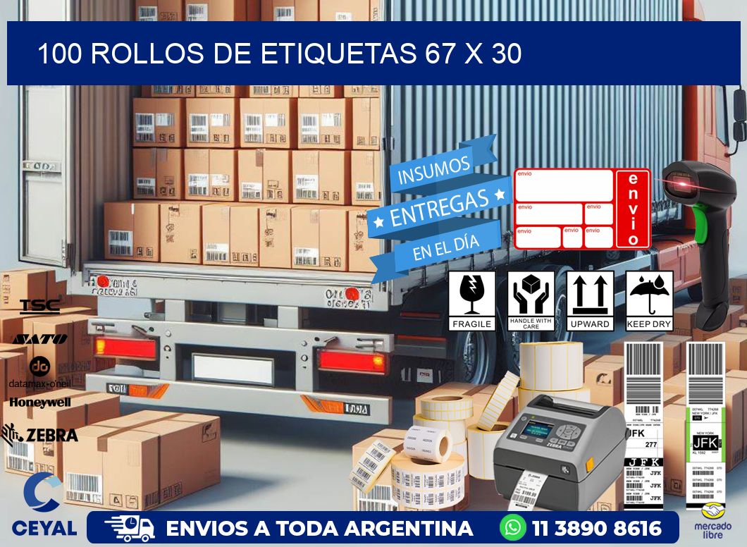 100 ROLLOS DE ETIQUETAS 67 x 30