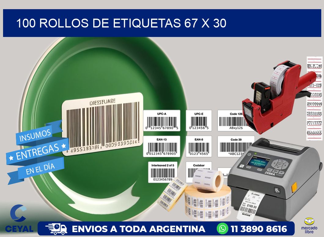 100 ROLLOS DE ETIQUETAS 67 x 30