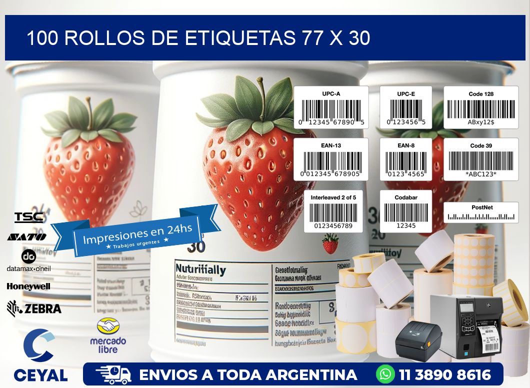 100 ROLLOS DE ETIQUETAS 77 x 30