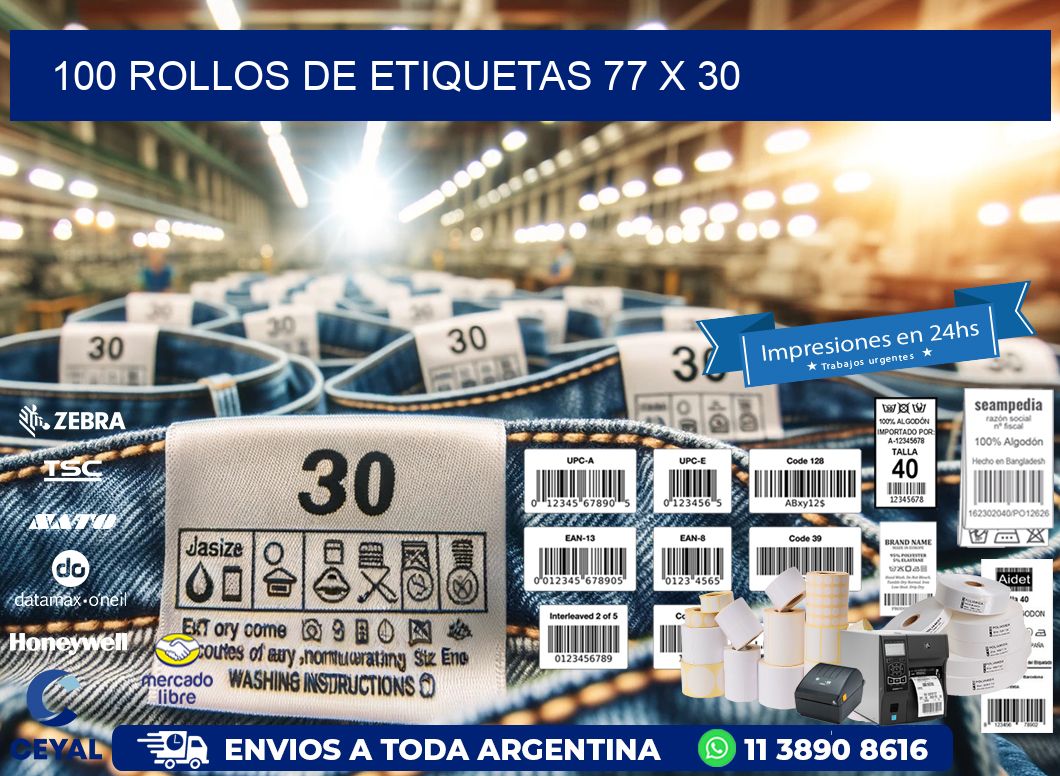 100 ROLLOS DE ETIQUETAS 77 x 30