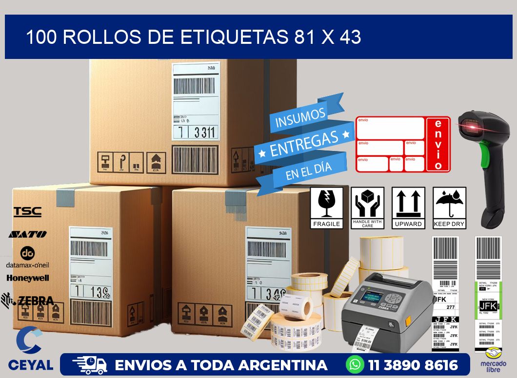 100 ROLLOS DE ETIQUETAS 81 x 43