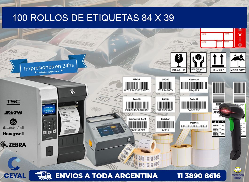 100 ROLLOS DE ETIQUETAS 84 x 39