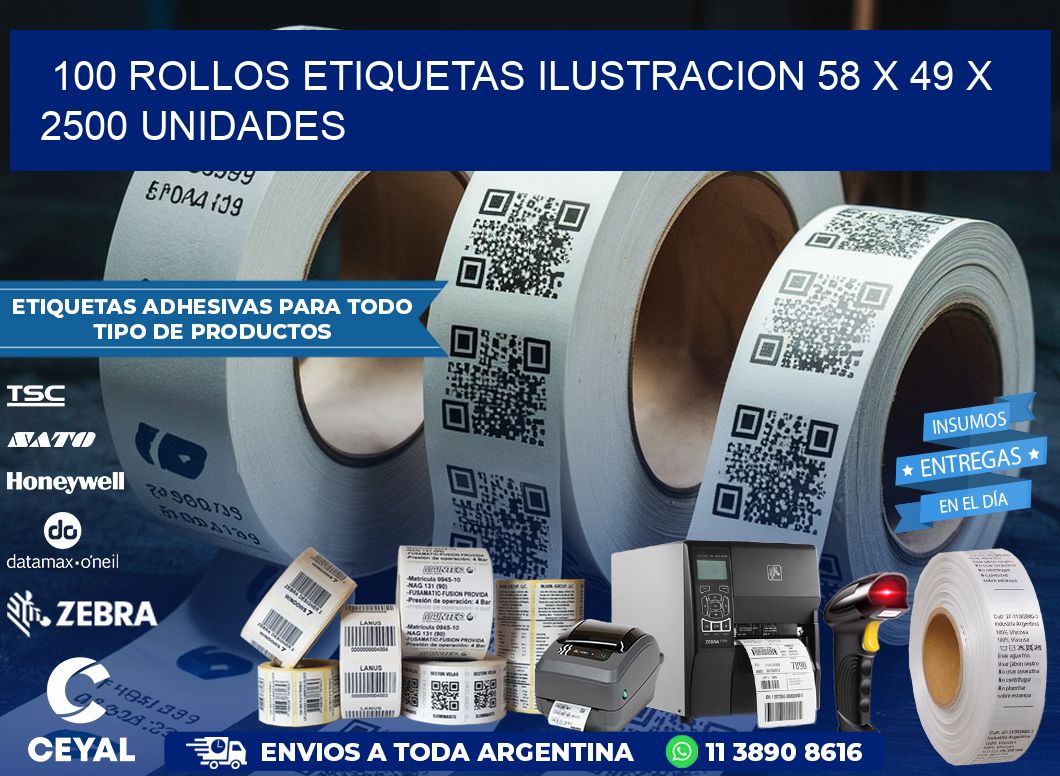 100 ROLLOS ETIQUETAS ILUSTRACION 58 x 49 X 2500 UNIDADES