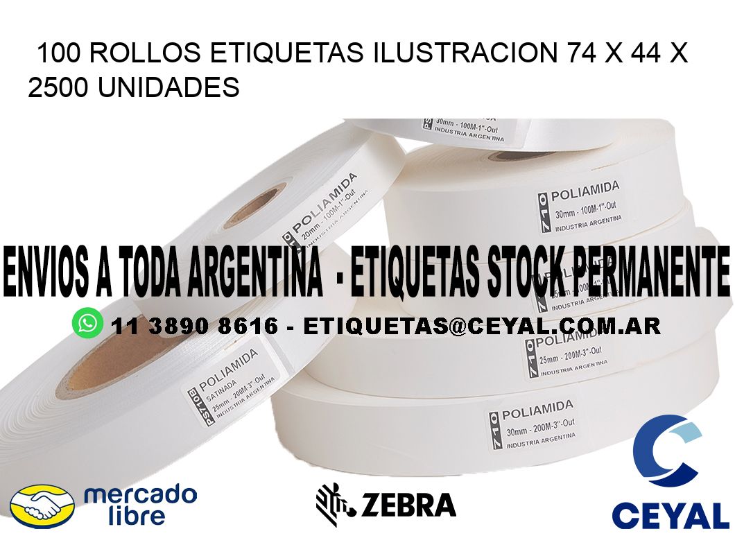 100 ROLLOS ETIQUETAS ILUSTRACION 74 x 44 X 2500 UNIDADES