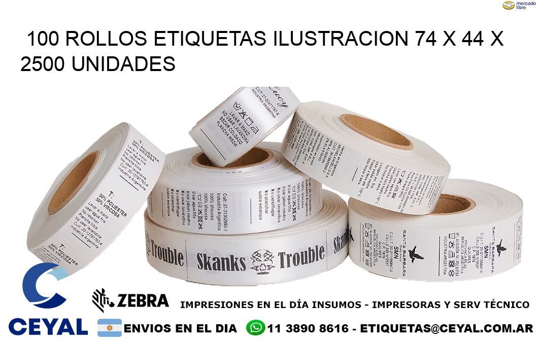 100 ROLLOS ETIQUETAS ILUSTRACION 74 x 44 X 2500 UNIDADES