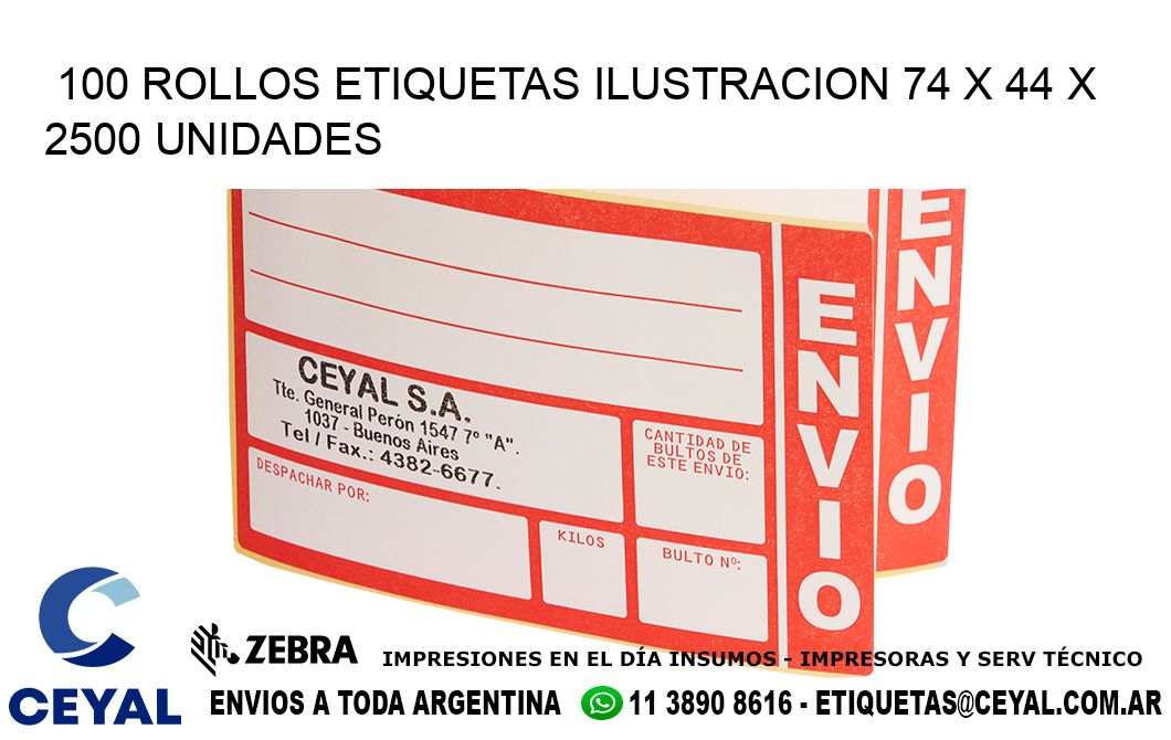 100 ROLLOS ETIQUETAS ILUSTRACION 74 x 44 X 2500 UNIDADES