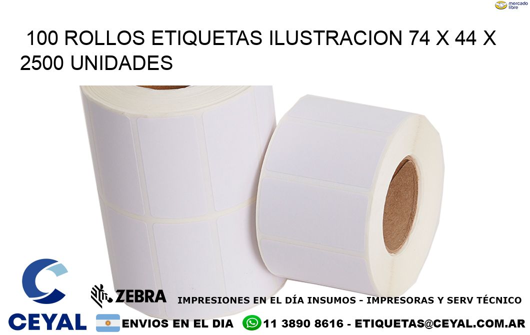 100 ROLLOS ETIQUETAS ILUSTRACION 74 x 44 X 2500 UNIDADES