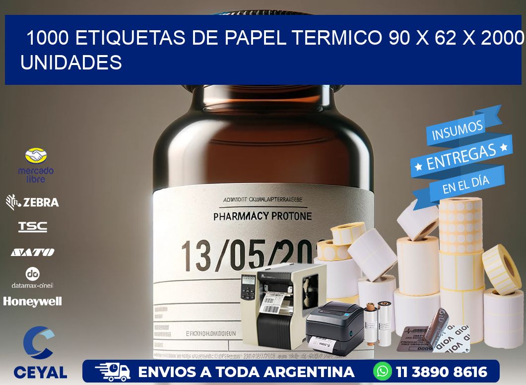 1000 ETIQUETAS DE PAPEL TERMICO 90 x 62 X 2000 UNIDADES