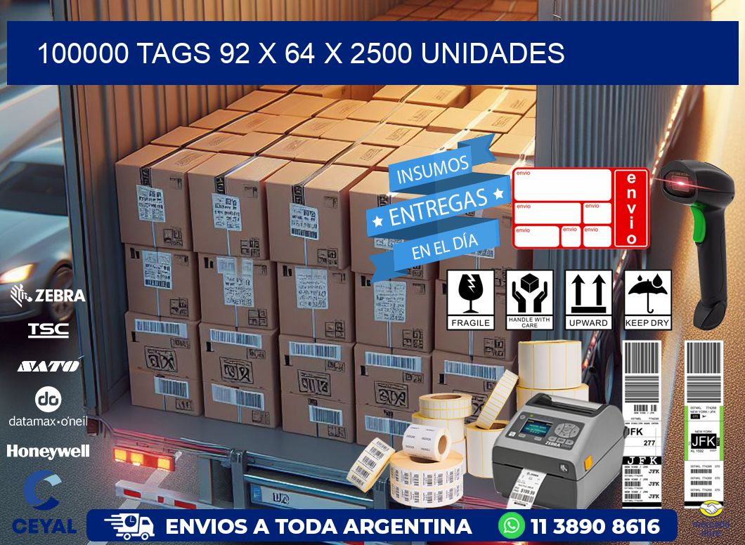 100000 TAGS 92 x 64 X 2500 UNIDADES