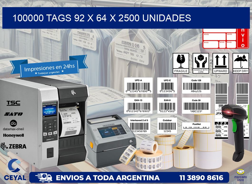 100000 TAGS 92 x 64 X 2500 UNIDADES