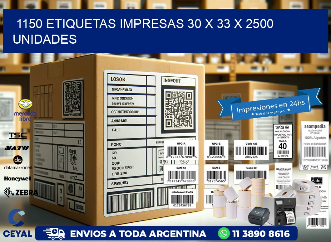 1150 ETIQUETAS IMPRESAS 30 x 33 X 2500 UNIDADES