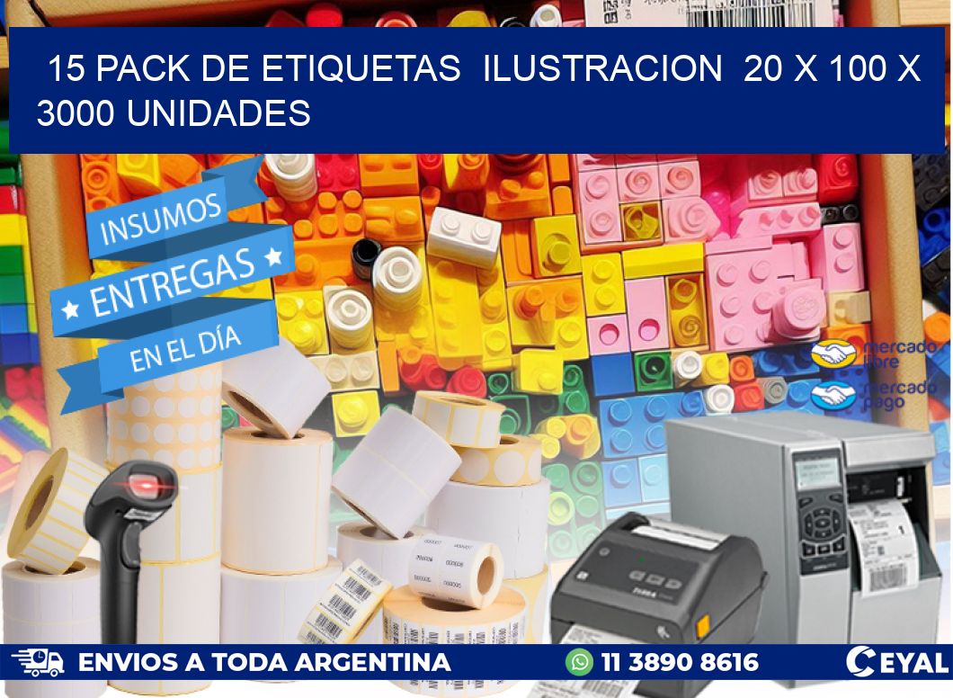 15 PACK DE ETIQUETAS  ILUSTRACION  20 x 100 X 3000 UNIDADES