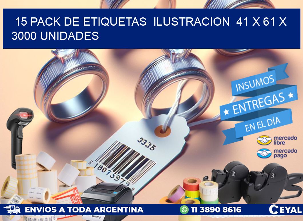 15 PACK DE ETIQUETAS  ILUSTRACION  41 x 61 X 3000 UNIDADES