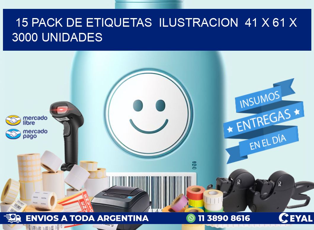 15 PACK DE ETIQUETAS  ILUSTRACION  41 x 61 X 3000 UNIDADES