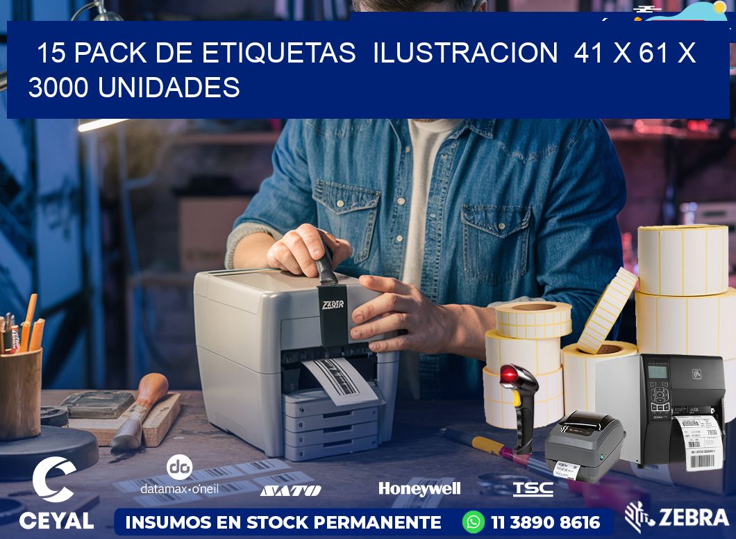 15 PACK DE ETIQUETAS  ILUSTRACION  41 x 61 X 3000 UNIDADES