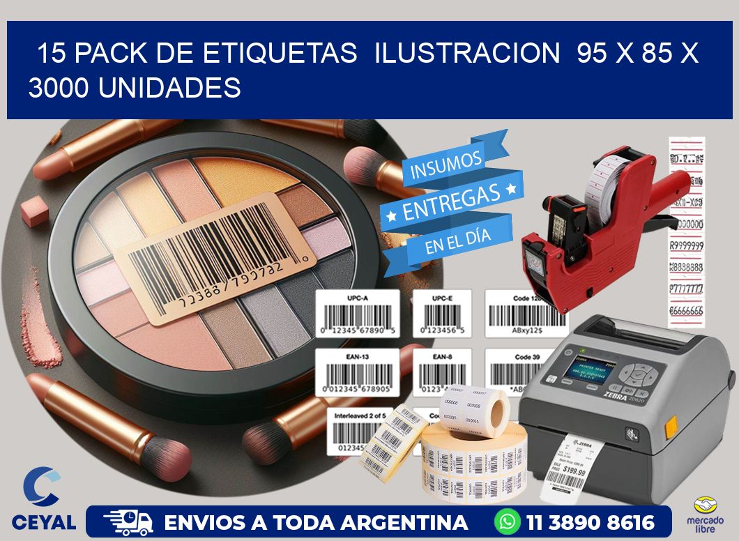 15 PACK DE ETIQUETAS  ILUSTRACION  95 x 85 X 3000 UNIDADES