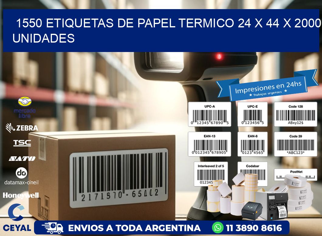 1550 ETIQUETAS DE PAPEL TERMICO 24 x 44 X 2000 UNIDADES