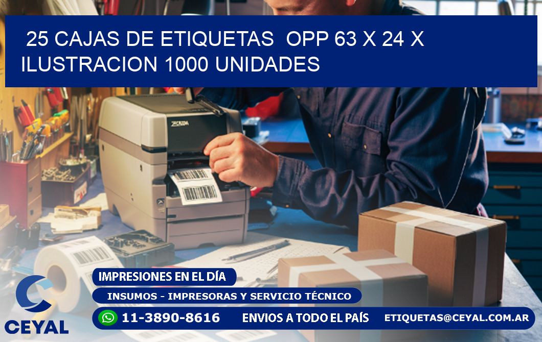 25 CAJAS DE ETIQUETAS  OPP 63 x 24 X ILUSTRACION 1000 UNIDADES