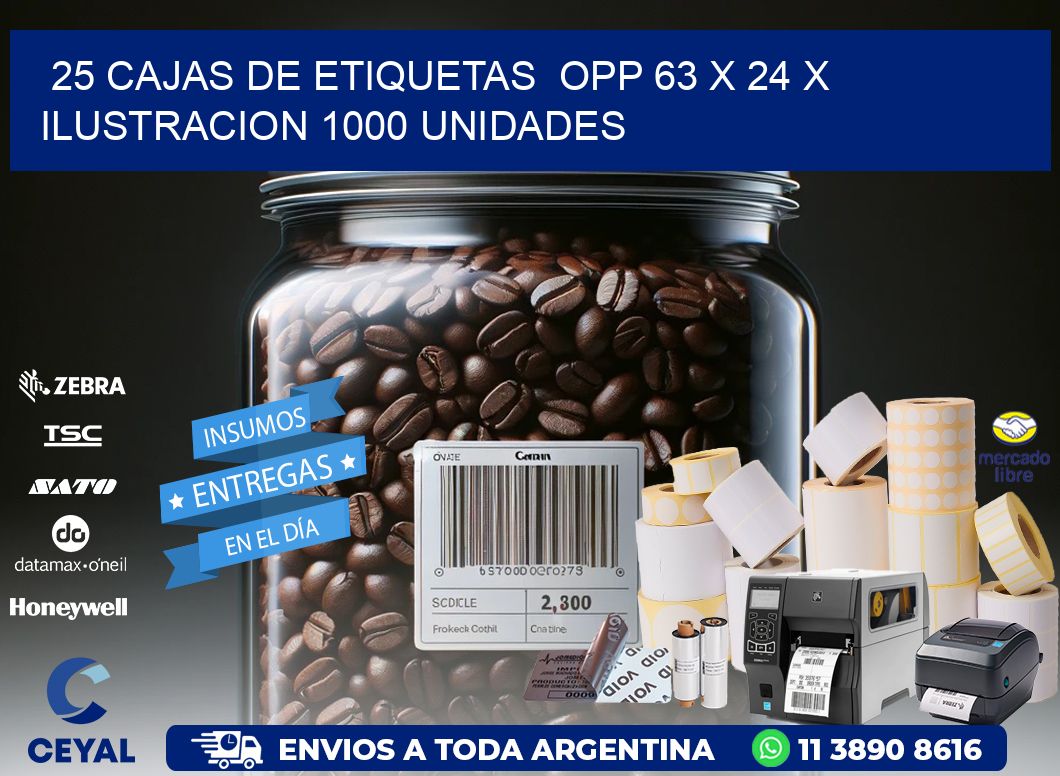 25 CAJAS DE ETIQUETAS  OPP 63 x 24 X ILUSTRACION 1000 UNIDADES