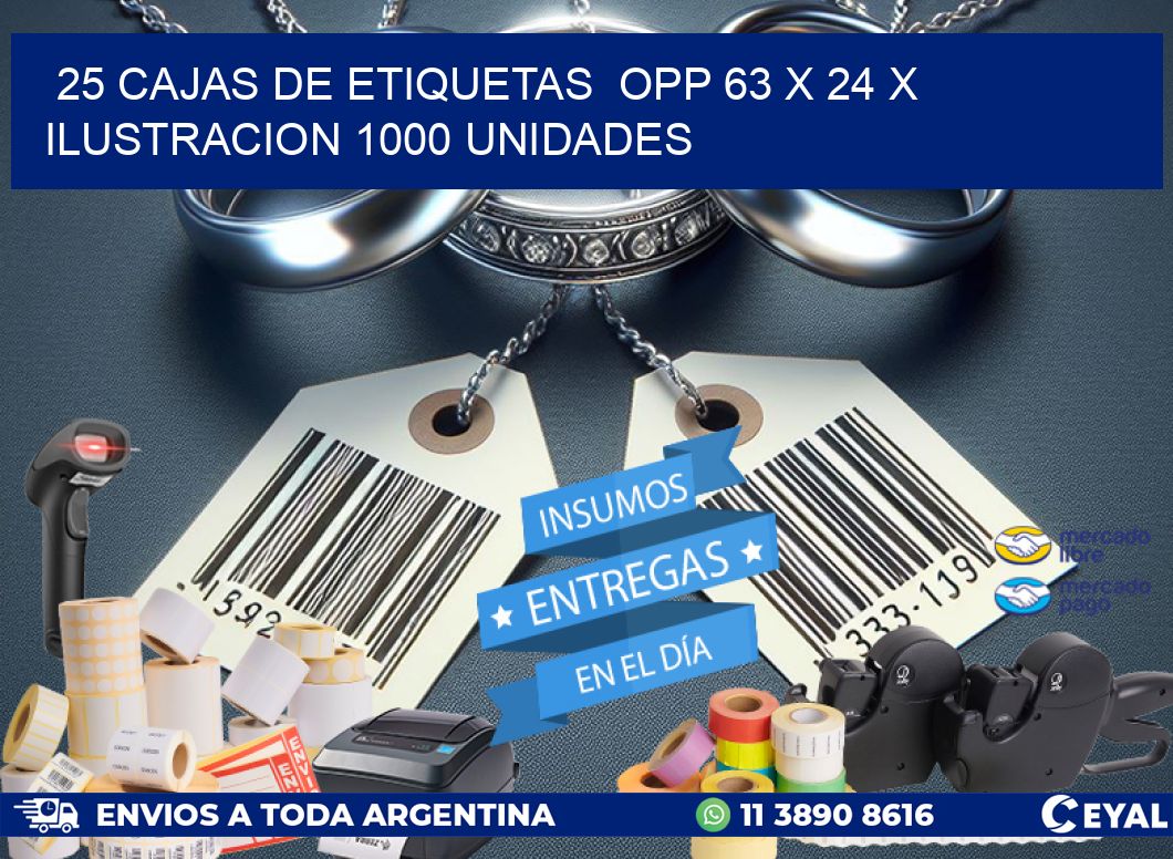 25 CAJAS DE ETIQUETAS  OPP 63 x 24 X ILUSTRACION 1000 UNIDADES