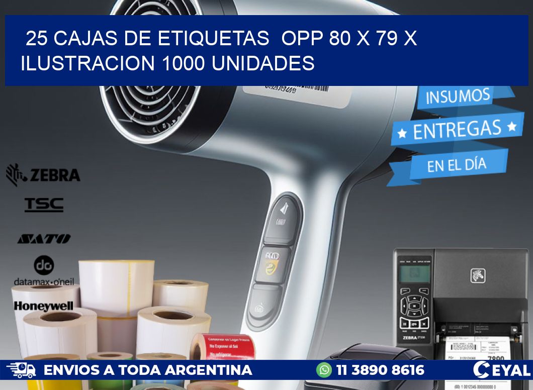 25 CAJAS DE ETIQUETAS  OPP 80 x 79 X ILUSTRACION 1000 UNIDADES