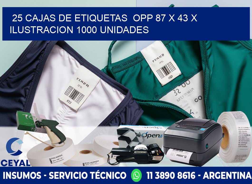 25 CAJAS DE ETIQUETAS  OPP 87 x 43 X ILUSTRACION 1000 UNIDADES