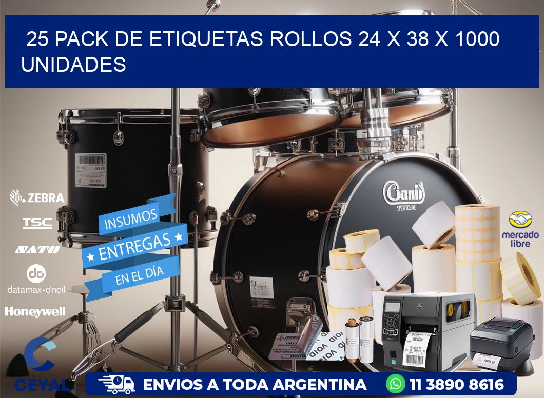 25 PACK DE ETIQUETAS ROLLOS 24 x 38 X 1000 UNIDADES