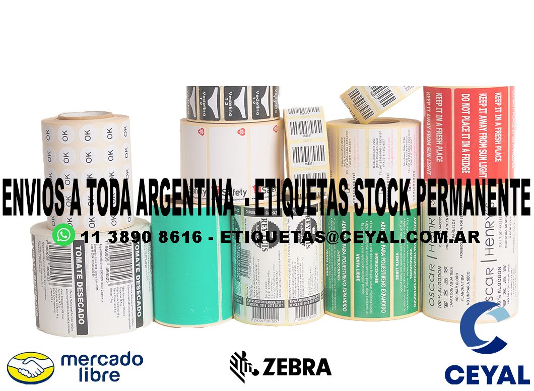 25 ROLLOS  ETIQUETAS ZEBRA 97 x 40 X 1000 UNIDADES