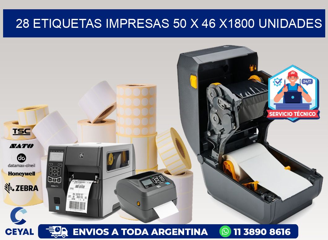 28 ETIQUETAS IMPRESAS 50 x 46 X1800 UNIDADES