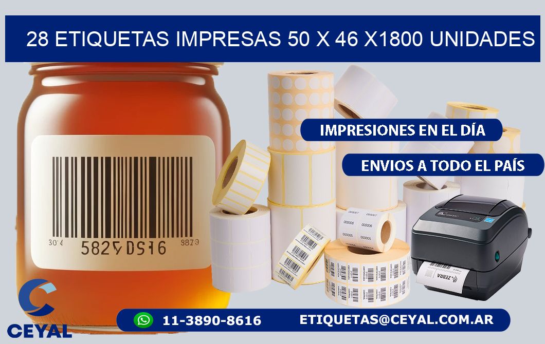 28 ETIQUETAS IMPRESAS 50 x 46 X1800 UNIDADES