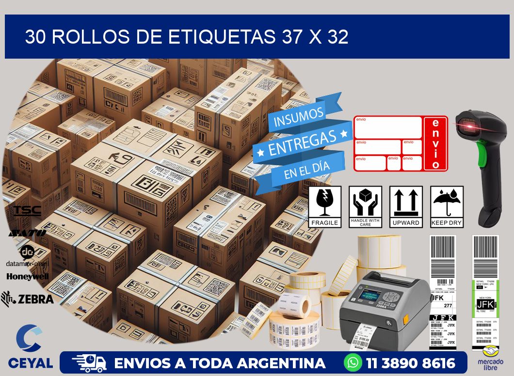 30 ROLLOS DE ETIQUETAS 37 x 32