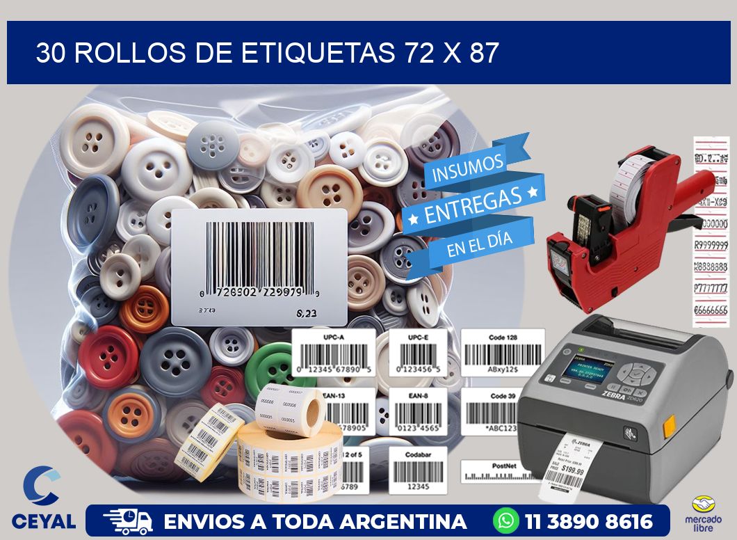 30 ROLLOS DE ETIQUETAS 72 x 87