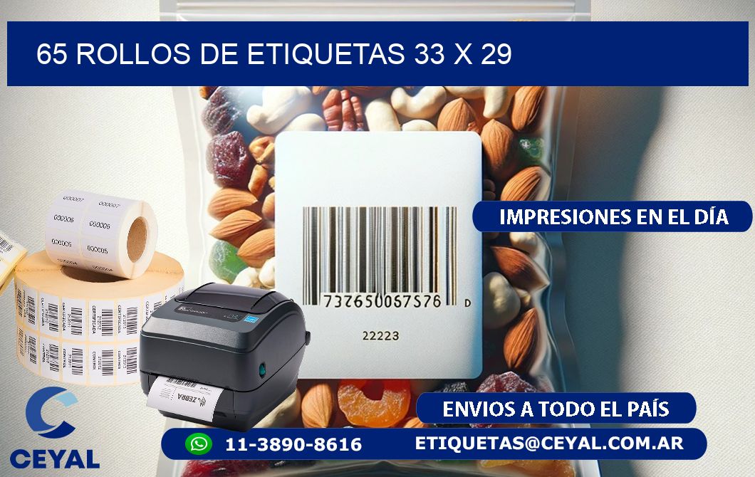 65 ROLLOS DE ETIQUETAS 33 x 29