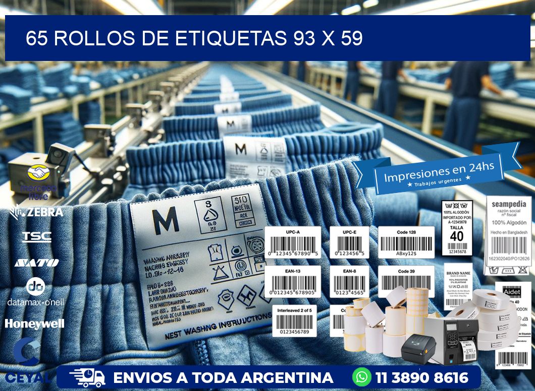 65 ROLLOS DE ETIQUETAS 93 x 59