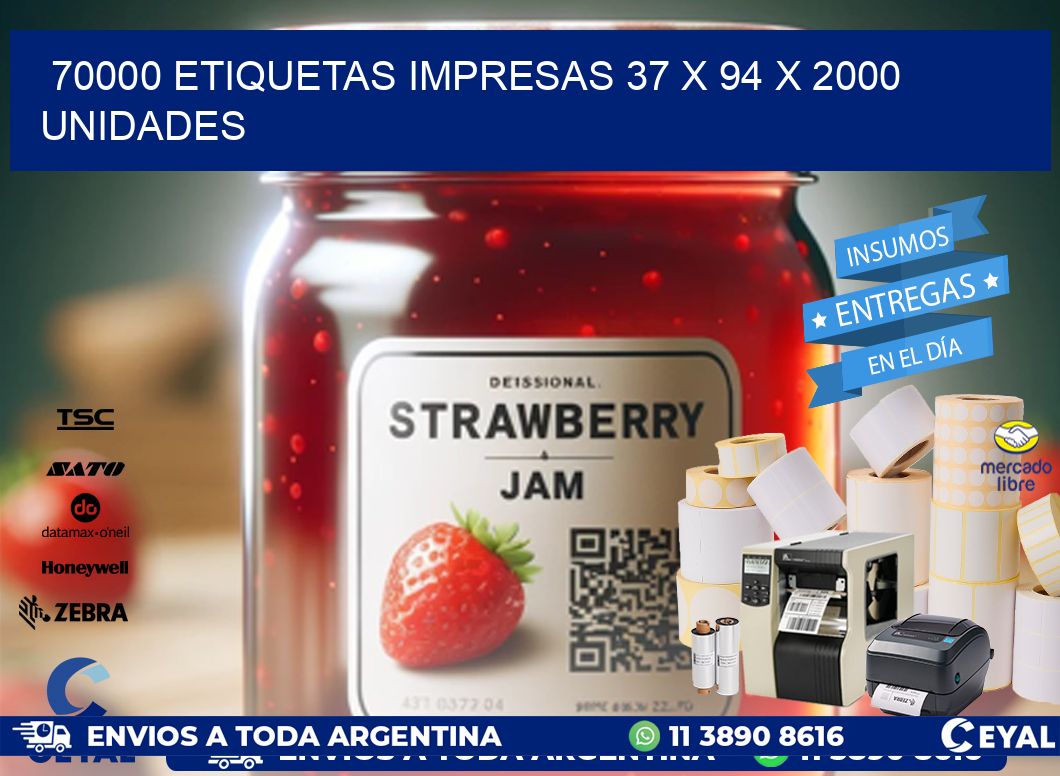 70000 ETIQUETAS IMPRESAS 37 x 94 X 2000 UNIDADES