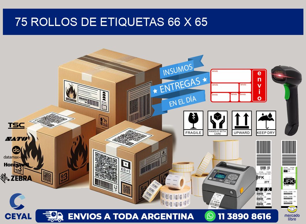 75 ROLLOS DE ETIQUETAS 66 x 65