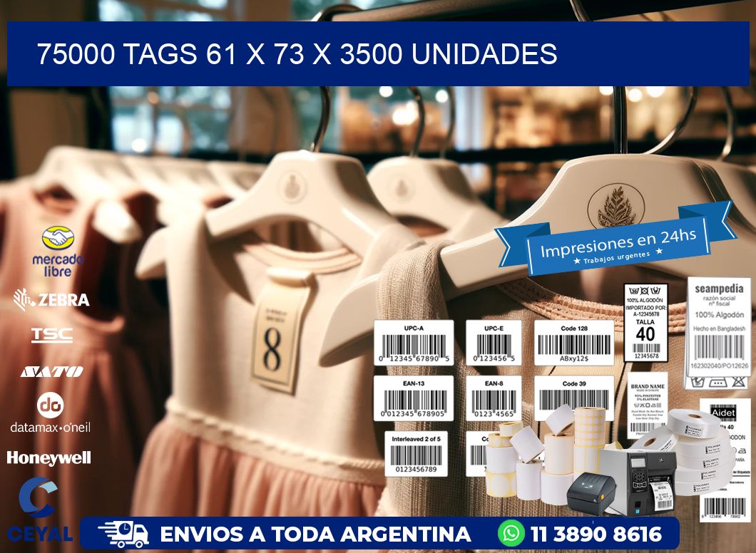 75000 TAGS 61 x 73 X 3500 UNIDADES